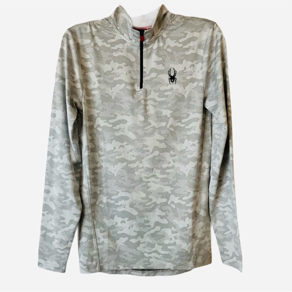Spider Active 1/4 Zip Top, NWT, Sz. S, Gray Camo, Stand-Up Collar, Quick Dry - Picture 1 of 11
